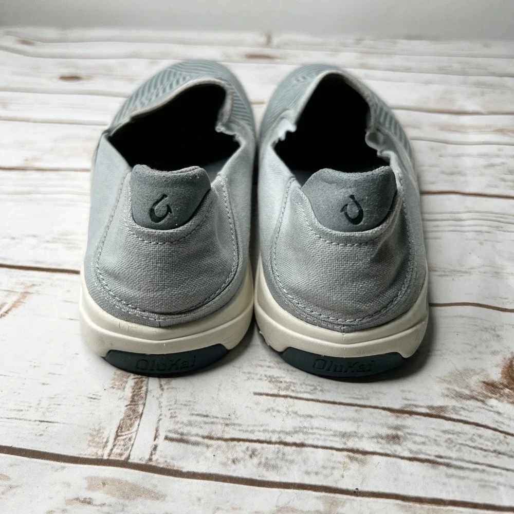OluKai Lae'ahi Lole Slip On Sneaker Pavement Grey Geometric Stripe Mens 12‎